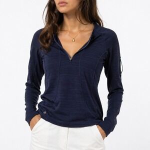 Athleta Quarter-Zip Pullover Top Women's Small Dark Navy Long-Sleeve Textured